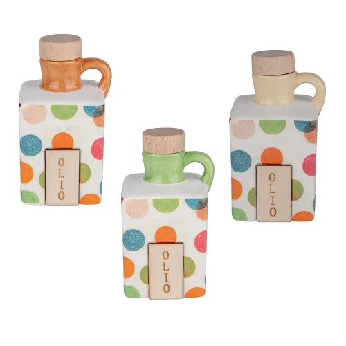 Oliera Cubo a Pois in Porcellana con Tappo in Legno – 3 Colori Assortiti ETM - 1