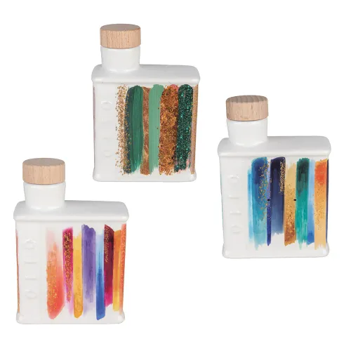 Oliera in Porcellana Bianca a Righe con Tappo in Legno – 3 Colori Assortiti ETM - 1