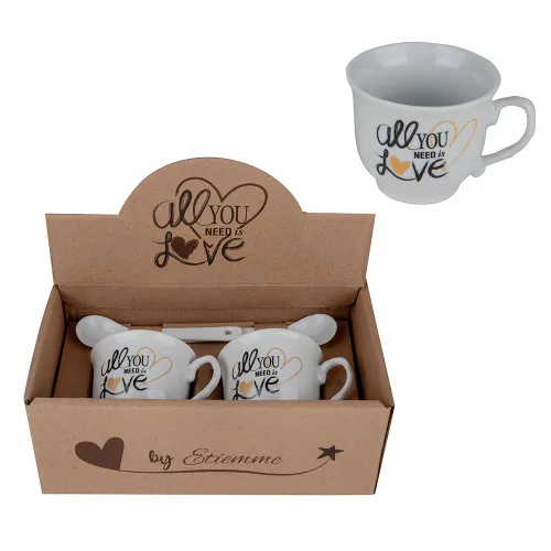 Set Caffè 2 Tazze in Porcellana Bianca “Ibis” con Cucchiaino + Scatola ETM - 1