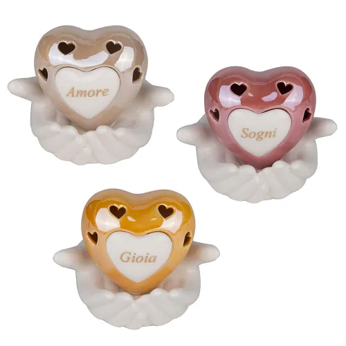 Cuore LED su Mani in Porcellana Lucida – Linea Pensiero (3 Colori Assortiti) ETM - 1