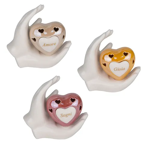 Cuore LED su Mani ad Arco in Porcellana Lucida – Linea Pensiero (3 Colori Assortiti) ETM - 1