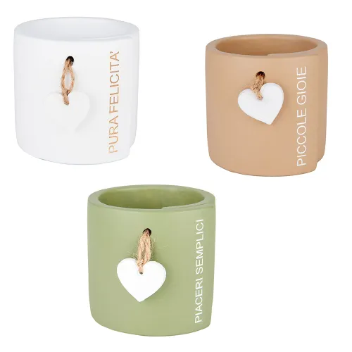 Vaso Portapianta in Porcellana “Linea Heart” con Ciondolo Cuore e Frase – 3 Colori Assortiti ETM - 1