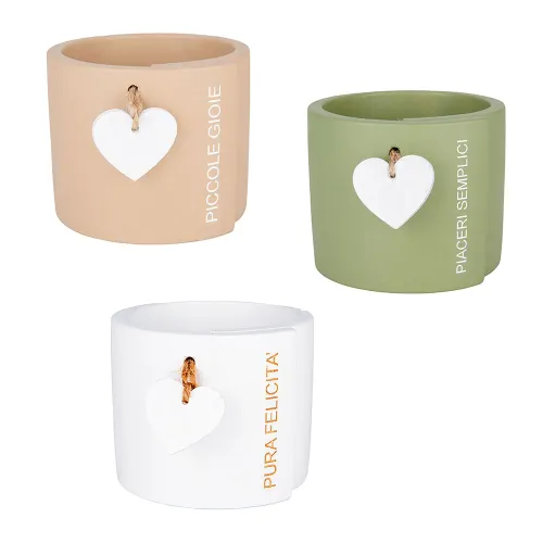Vasetto Portapianta in Porcellana “Linea Heart” con Ciondolo Cuore e Frase – 3 Colori Assortiti ETM - 1