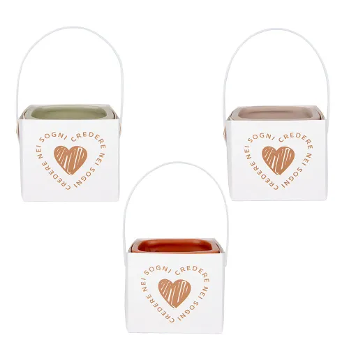 Vaso Portapianta Grande in Porcellana Bianca con Manico – Linea Credere (Decoro Cuore e Frase, 3 Colori Assortiti) ETM - 1