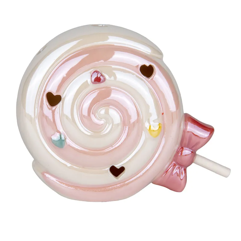 Lollipop LED in porcellana rosa con cuori traforati ETM - 1