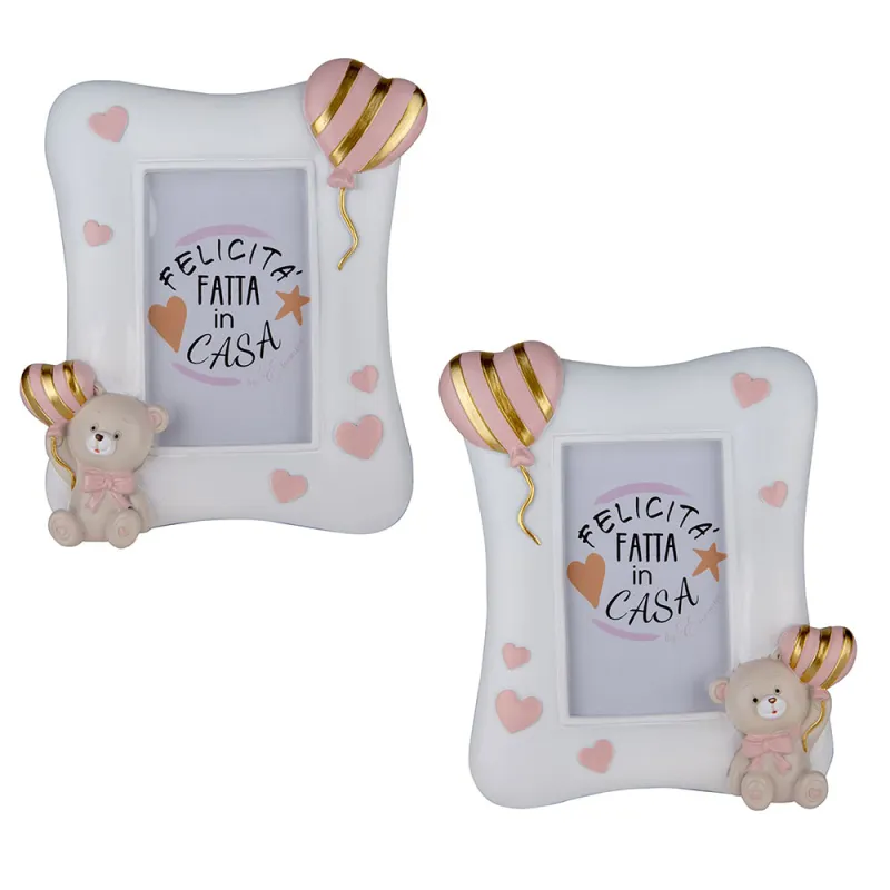 Portafoto bianco con Orsetto Rosa e Cuori Oro – Linea Pupo (2 modelli) ETM - 1