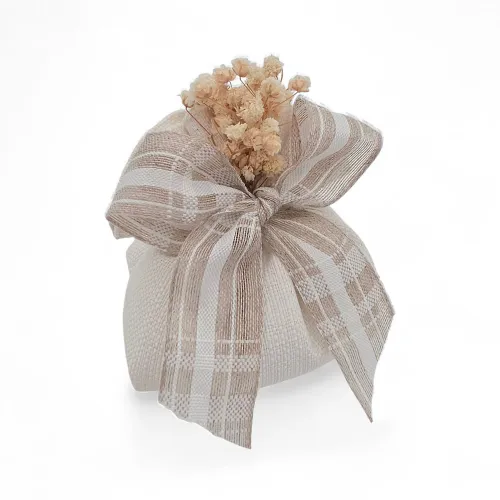 Sacchetto bomboniera matrimonio fagotto con gipsofila – tessuto wash avorio Liete Creazioni - 1