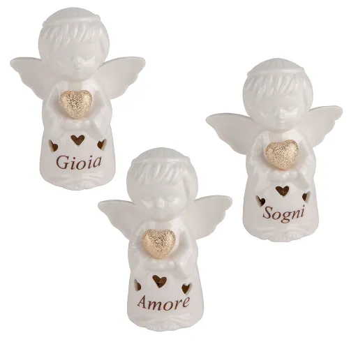 Angioletto LED in Porcellana Traforata con Cuore Oro – Linea Celeste ETM - 1