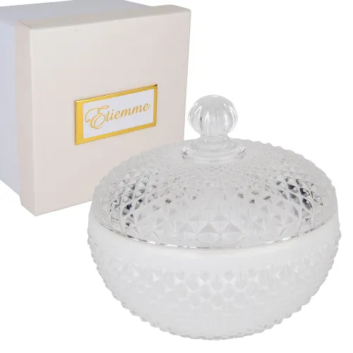 Scatola in Vetro “Ginevra” Tonda con Coperchio Sfaccettato – Bomboniera Matrimonio ETM - 1