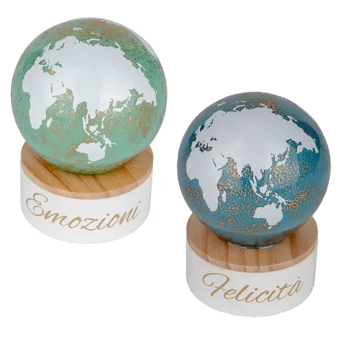 Sfera Mappamondo LED in vetro su base legno – Linea Eclissi (2 colori) ETM - 1