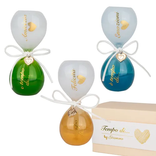 Clessidra grande “Tempo di…” in vetro colorato con charm cuore – Linea Tempo (3 colori) ETM - 1
