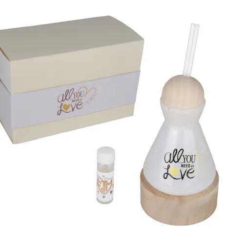 Diffusore LED “Lagun” bianco in vetro con base in legno ETM - 1