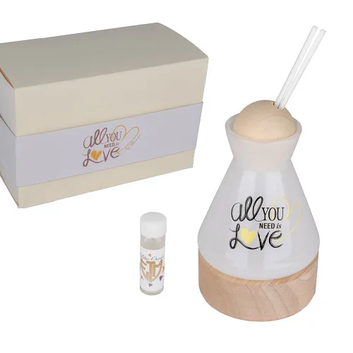 Diffusore LED Grande Matrimonio Lagun in Vetro Bianco con Tappo Sferico e Base in Legno ETM - 1