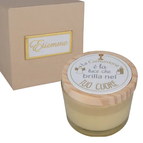 Candela Profumata Prima Comunione Sfavilla in Vetro con Tappo in Legno e Frase Motivazionale – Scatola Inclusa ETM - 1