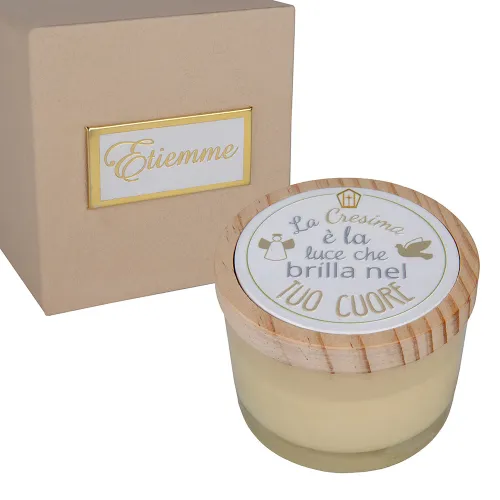 Candela Profumata Cresima Sfavilla in Vetro con Tappo in Legno e Frase Motivazionale – Scatola Inclusa ETM - 1