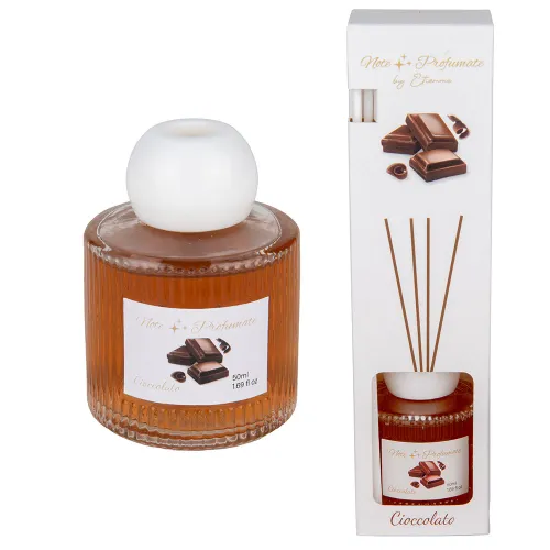 Diffusore 50 ml Cioccolato Linea Aroma in Vetro con Tappo Bianco e Bacchette – Scatola Inclusa ETM - 1