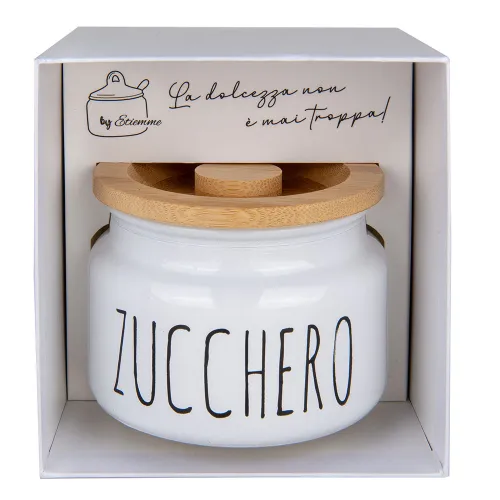 Zuccheriera Bianca in Porcellana con Tappo in Legno Linea Chef – Scatola Inclusa ETM - 1