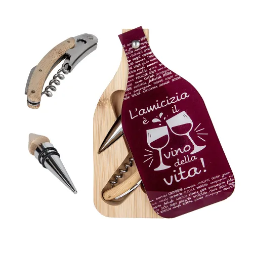 Set Cavatappi e Tappo con Box Bottiglia in Legno – Coperchio Bordeaux con Frase (Senza Scatola) ETM - 1