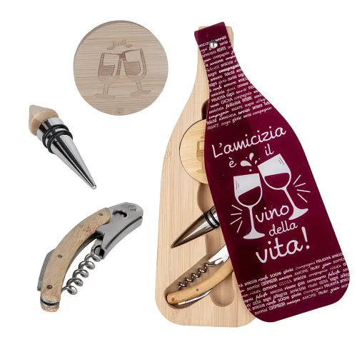 Set Vino 3 Pezzi con Box Bottiglia in Legno – Coperchio Bordeaux con Frase (Senza Scatola) ETM - 1