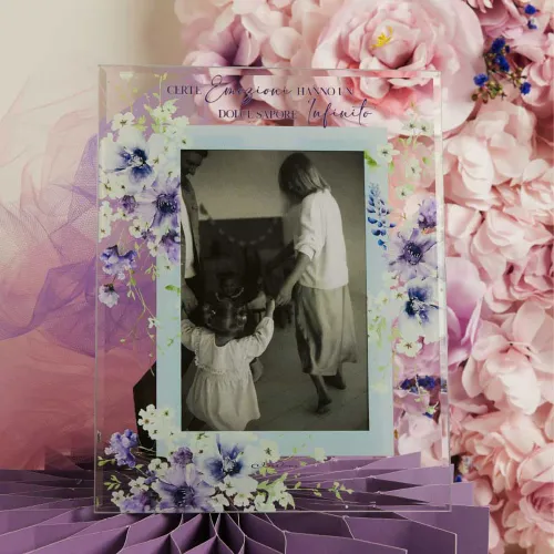 Bomboniera Matrimonio Claraluna 2026 – Portafoto floreale lilla con scatola Botanica Claraluna - 1