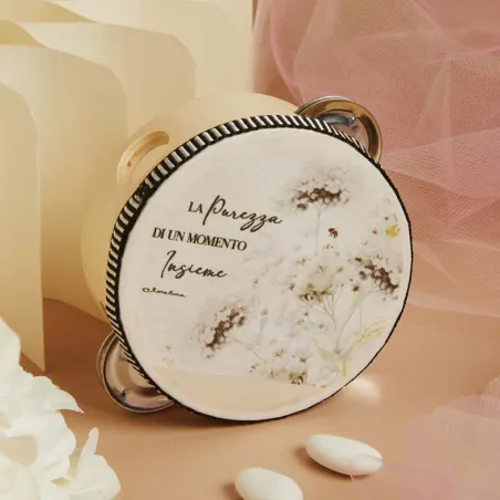 Bomboniera Matrimonio Claraluna 2026 – Tamburello con fiori verdi e frase Claraluna - 1