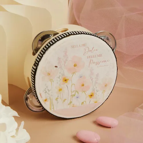 Bomboniera Matrimonio Claraluna 2026 – Tamburello con fiori rosa e frase Claraluna - 1