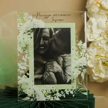 Bomboniera Matrimonio Claraluna 2026 – Portafoto in vetro floreale verde Claraluna - 1