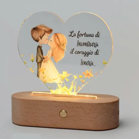 copy of Lampada LED Casetta “Albero di Cuori” in plexi con base in legno – Bomboniera Matrimonio AD - 1
