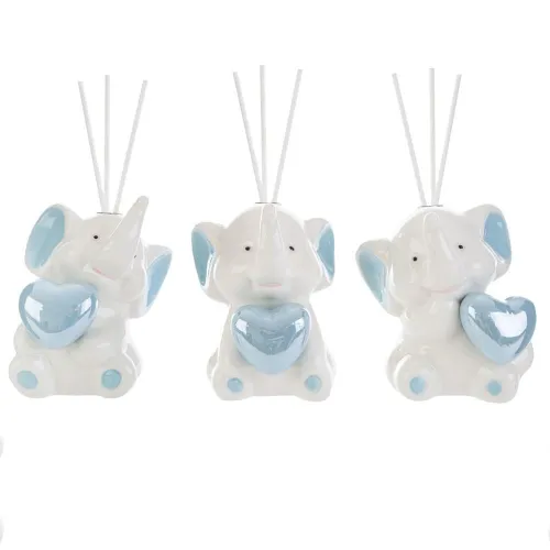 **Nome prodotto (SEO):** Profumatore Elefantino Cuore Celeste in Porcellana – Bomboniera Battesimo con Bastoncini Le stelle - 1