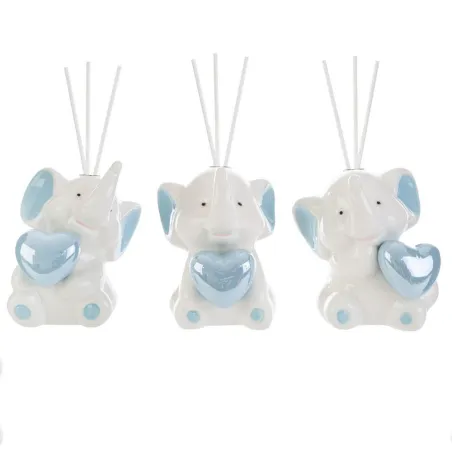 **Nome prodotto (SEO):** Profumatore Elefantino Cuore Celeste in Porcellana – Bomboniera Battesimo con Bastoncini Le stelle - 1