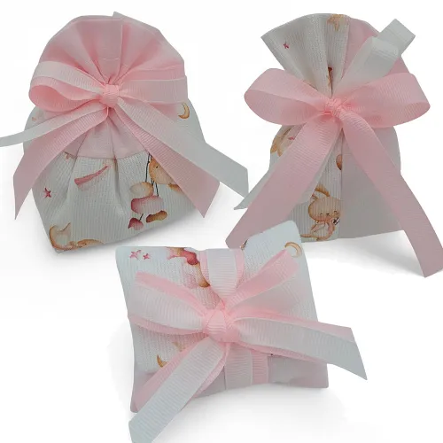 Sacchetti nascita e battesimo con coniglietti e fiocchi rosa Liete Creazioni - 1