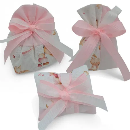 Sacchetti nascita e battesimo con coniglietti e fiocchi rosa Liete Creazioni - 1