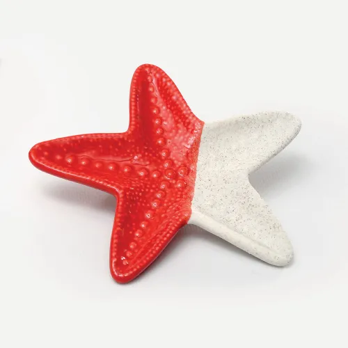 Piattino Stella Marina in Porcellana Rosso/Bianco – Bomboniera Tema Mare AD - 1