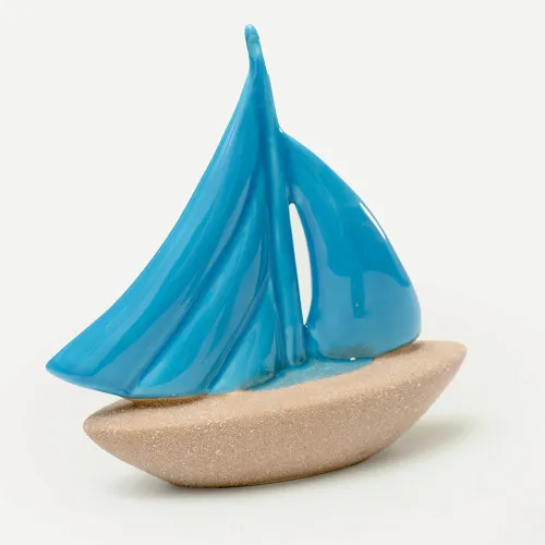 Barca a Vela in Porcellana Azzurro/Sabbia – Bomboniera Tema Mare AD - 1