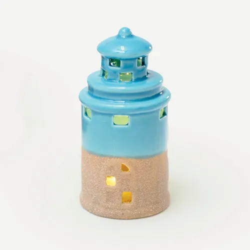 Faro LED in Porcellana Azzurro & Sabbia – Bomboniera Tema Mare AD - 1