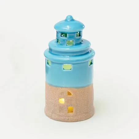 Faro LED in Porcellana Azzurro & Sabbia – Bomboniera Tema Mare AD - 1