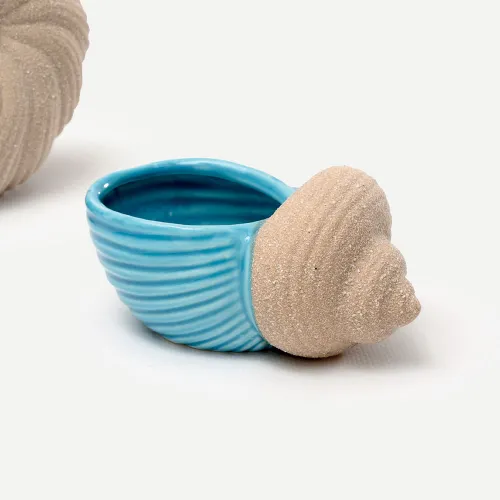 Conchiglia Portapiantina in Porcellana Azzurro & Sabbia – Bomboniera Tema Mare AD - 1