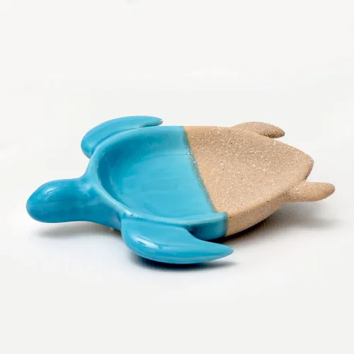 Svuotatasche Tartaruga in Porcellana Azzurro & Sabbia – Bomboniera Tema Mare AD - 1
