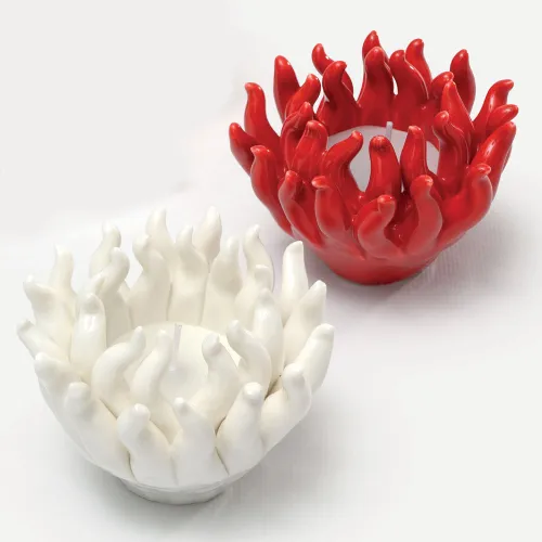 Riccio di Mare Portacandela in Porcellana Rosso/Bianco – Bomboniera Tema Mare AD - 1