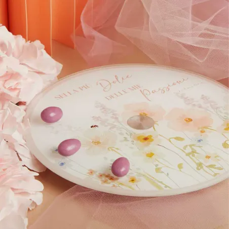 Bomboniera Matrimonio Claraluna 2026 – Vassoio girevole in vetro floreale rosa Claraluna - 1
