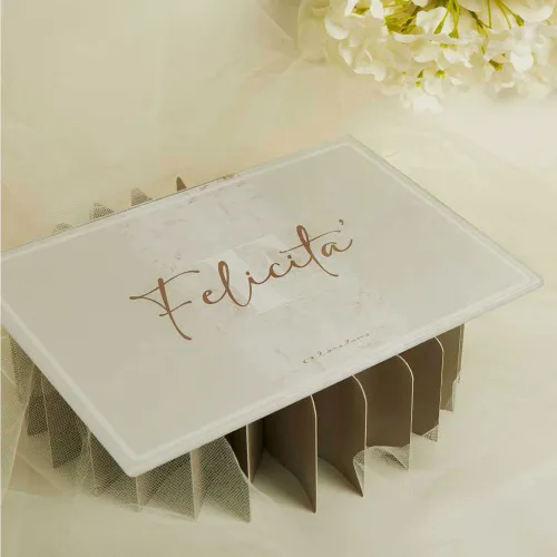 Tagliere in vetro “Felicità” Claraluna 2026 – Bomboniera matrimonio con scatola regalo Claraluna - 1