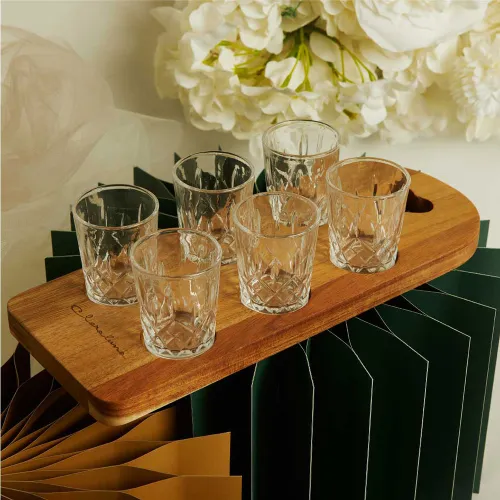 Bomboniere Matrimonio Claraluna 2026 – Vassoio in acacia con 6 bicchierini (Scatola Botanica) Claraluna - 1