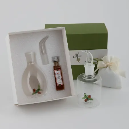 Bomboniera oliera piccola in vetro con decoro ulivo Margot - 1