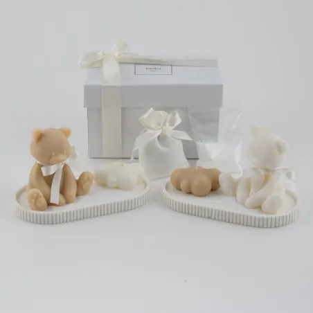 copy of Candela orsetto con nuvola su vassoio con scatola bomboniera Margot - 1