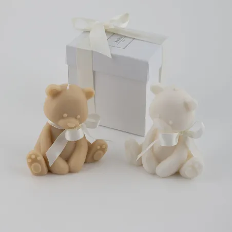 Bomboniera battesimo candela orso grande con fiocchetto Margot - 1