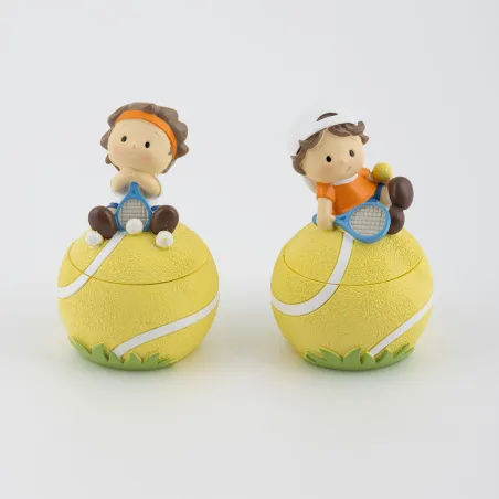 Bomboniera Prima Comunione Scatolina Tennista Palla Tennis Resina Margot - 1