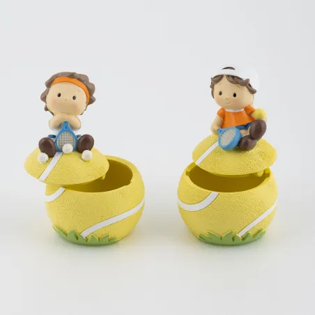 Bomboniera Prima Comunione Scatolina Tennista Palla Tennis Resina Margot - 2