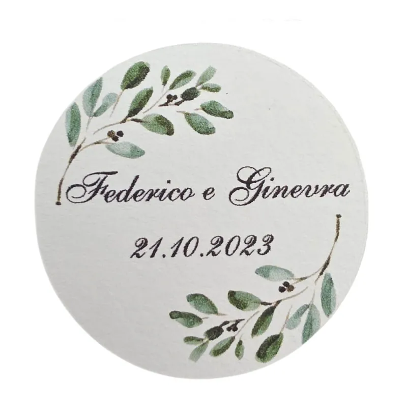 Tag Matrimonio con Nomi e Data – Design Botanico con Ramo d’Ulivo - 1