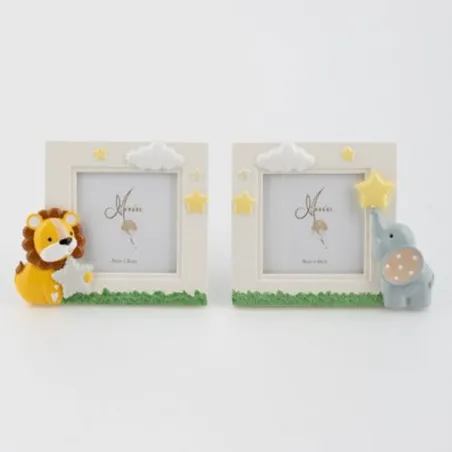 Portafoto nascita battesimo leoncino ed elefantino in resina Margot - 1