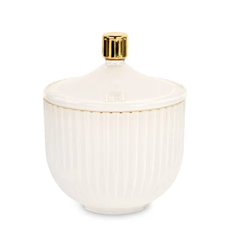 Bomboniera matrimonio potiche vetro plissé bianca tappo oro Cupido - 1